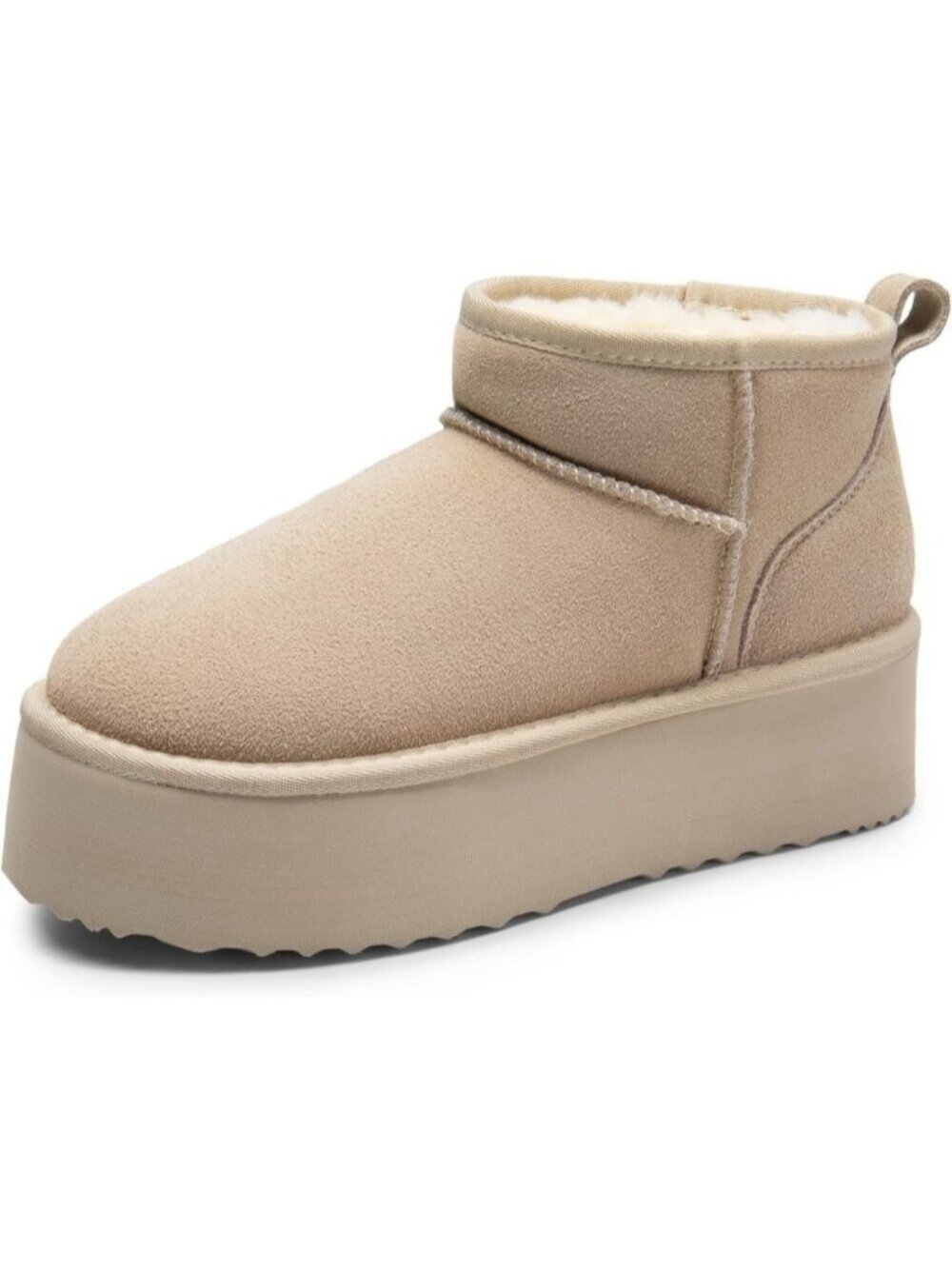 Women's Sand Faux Fur Genuine Suede Triple-layer Platform Anti Slip Mini Boots